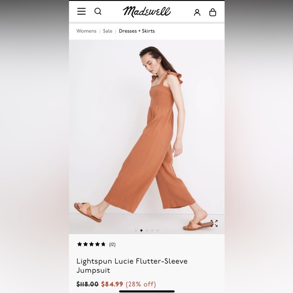 Madewell Sz.8 Lightspun Lucie Flutter-Sleeve Jumpsuit in the color mulled cider - Picture 2 of 12